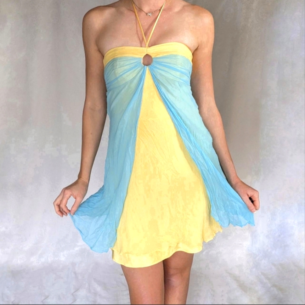 Blue and yellow 100% Silk Laundry by Shelli Segal dress